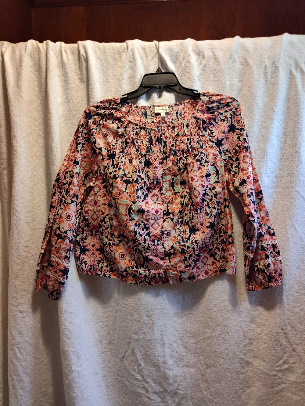Wonderly Pink Multi Floral Smocked Yoke Blouse